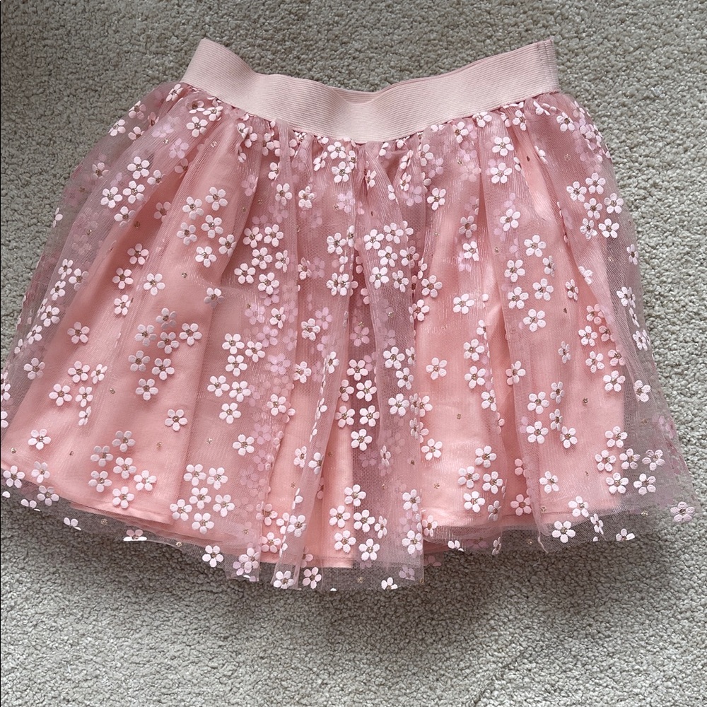 Peach Floral Tulle Skirt - Girls Cute Layered Skirt with Sparkly Flowers.